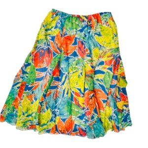 Ruby Rd Women's 18W Panel Ruffle Skirt Elastic Waist Tropical Floral Fully Lined